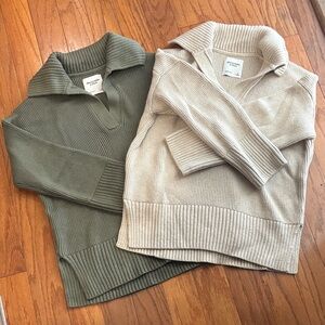 Abercrombie Ribbed Knit Sweaters - Olive and Cream